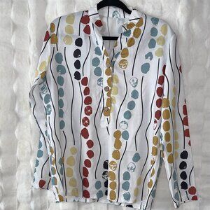 Women's Blouse White with Art Pattern Sz L-NWOT